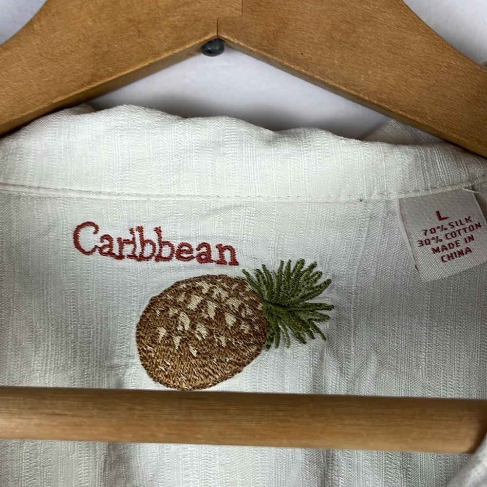 Caribbean Silk Blend Men Casual Short Sleeve Button Down Shirt SZ L Tan/Brown - Picture 7 of 11